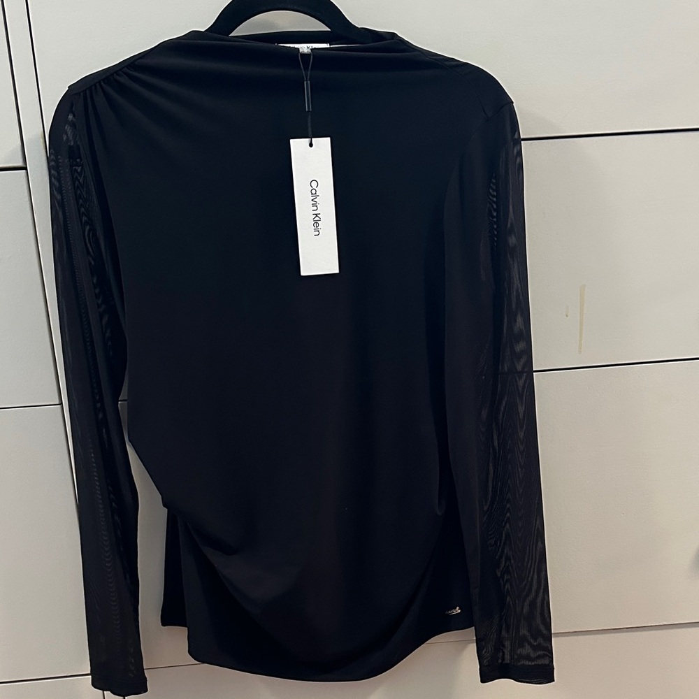 Calvin Klein Black Sheer Sleeve Blouse